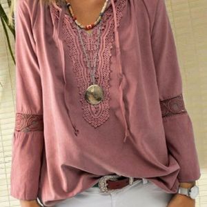 Casual cotton linen lace up shirt